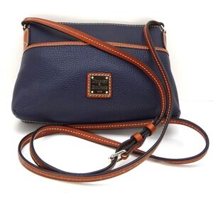 Dooney Bourke Navy Pebbled Leather Crossbody Bag Tan Trim Adjustable‎ Strap